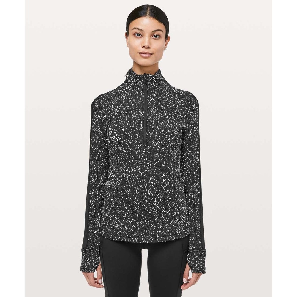 Lululemon Run Swiftly Tech 1/2 Zip Pullover Dottie Dash Black White Size 10